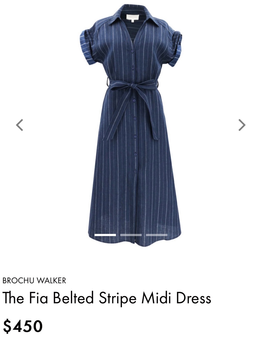 Brochu Walker Navy and White Pinstripe Belted Midi Dress